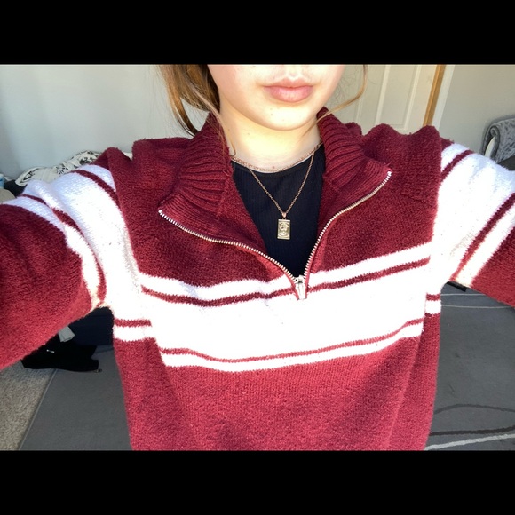Hollister Red and White Zip-Ip Sweater - Picture 3 of 12